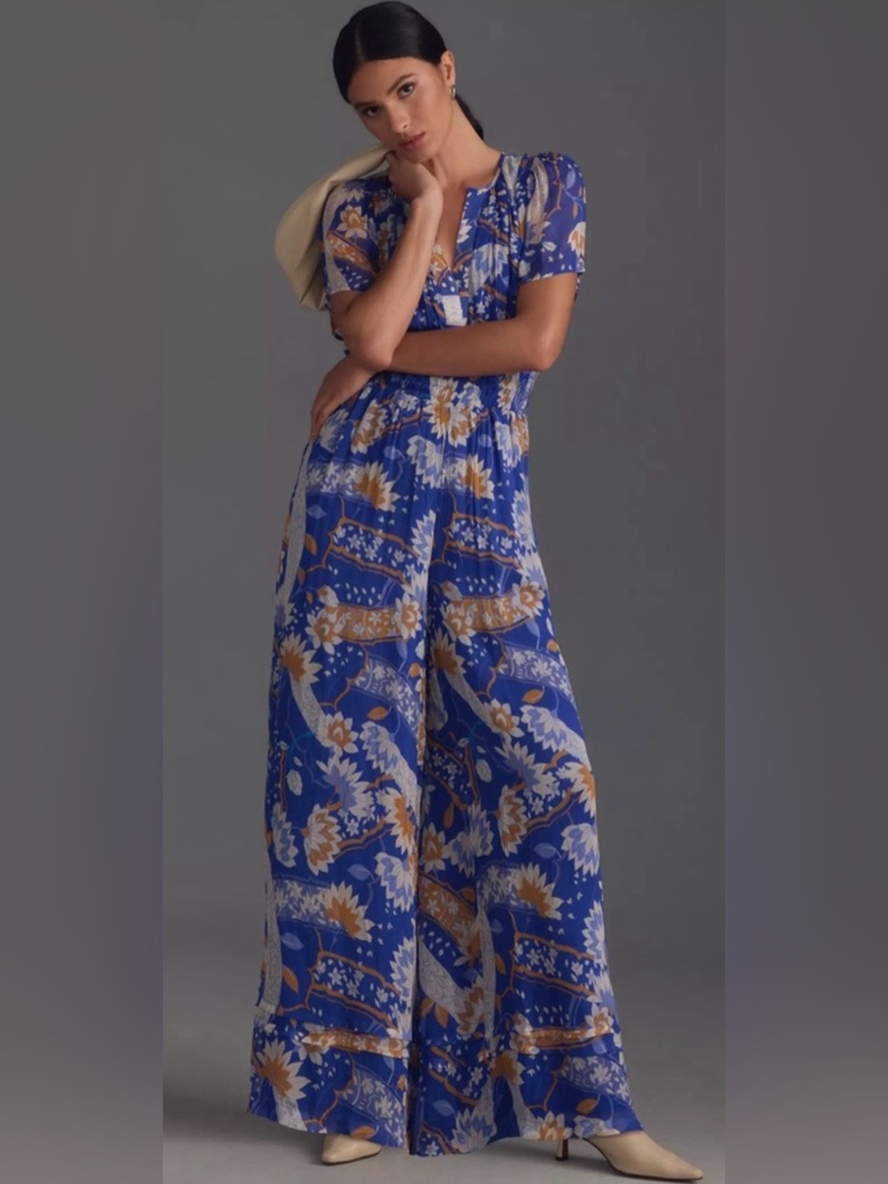 Anthropologie The Somerset Jumpsuit Chiffon Edition Blue Motif NWT Small‎